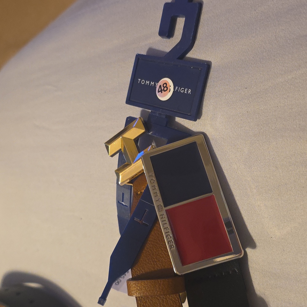 Tommy Hilfiger Men's Belt with Brown Strap and Blue Accents